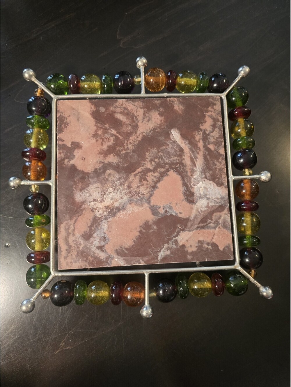 Vintage Tile W/Glass Beads Trivet Hot Plate Wall MCM Retro Kitchen Decor Hot Pad